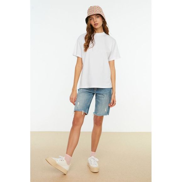 NWT Trendyol Women Regular Standing collar Knit T-Shirt - Picture 5 of 9